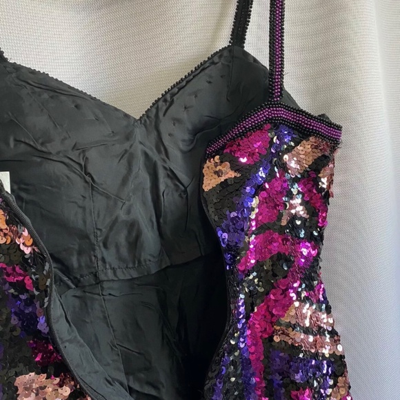 Purple Pink Gold Sequin Silk Party Cocktail Dress 4 6 S Sparkle New Years Alyce - Picture 4 of 4